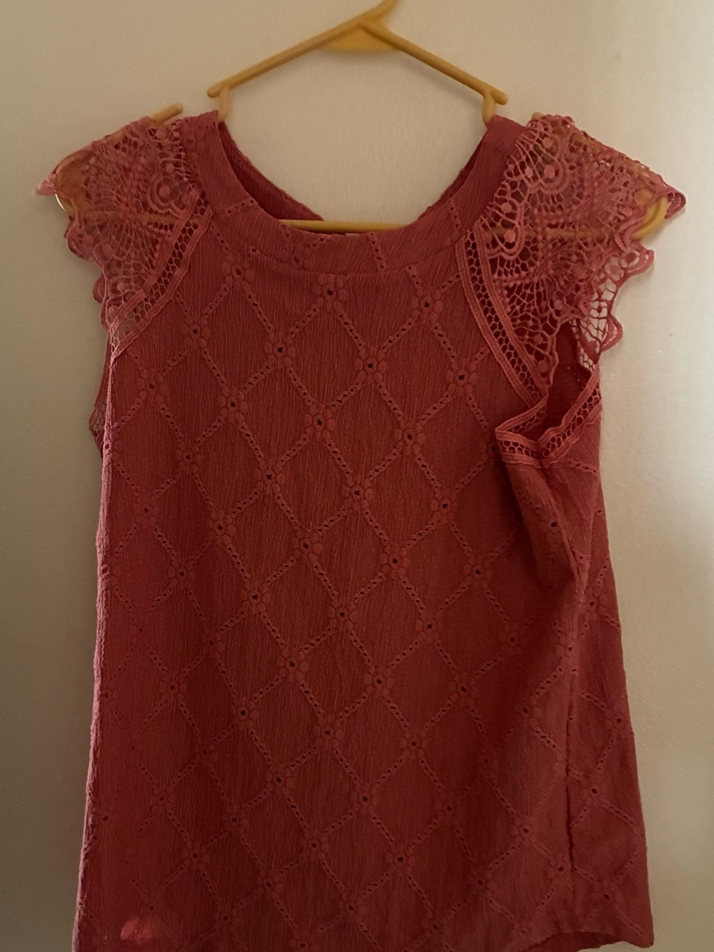 Lace Sleeve Eyelet Knit Women's Top - Rose